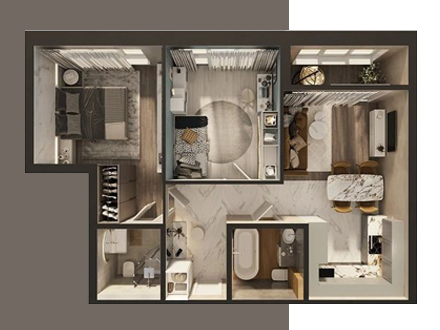 Дизайн-проект 3-комнатной квартиры ( от 60 м2 до 80 м2)